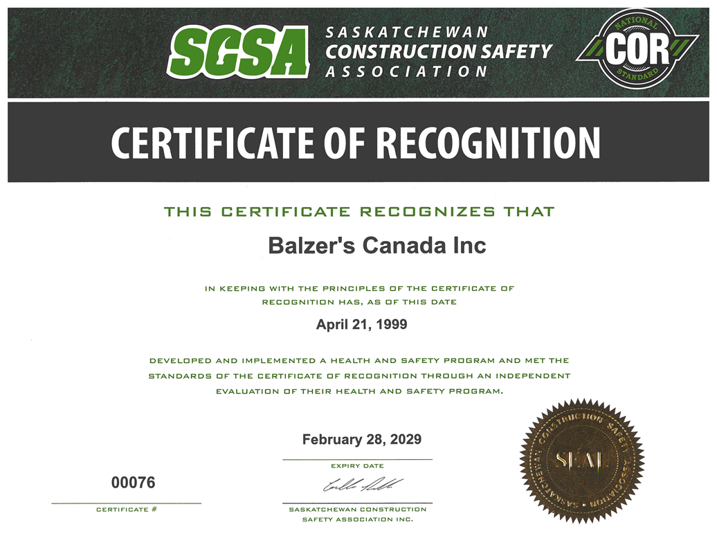Saskatchewan Certificate of Recognition preview